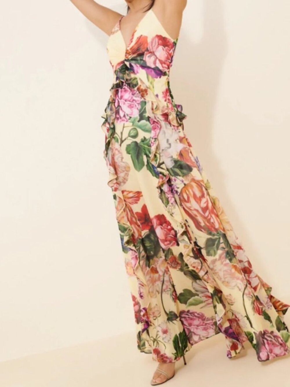 Dress the Population Jayden Ruffle Maxi Dress Size S